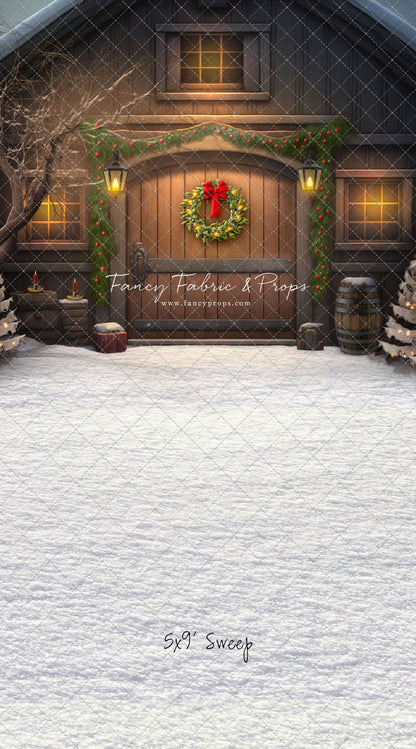 Merry Christmas Barn - Brown Door No Lights - with Sweep Option