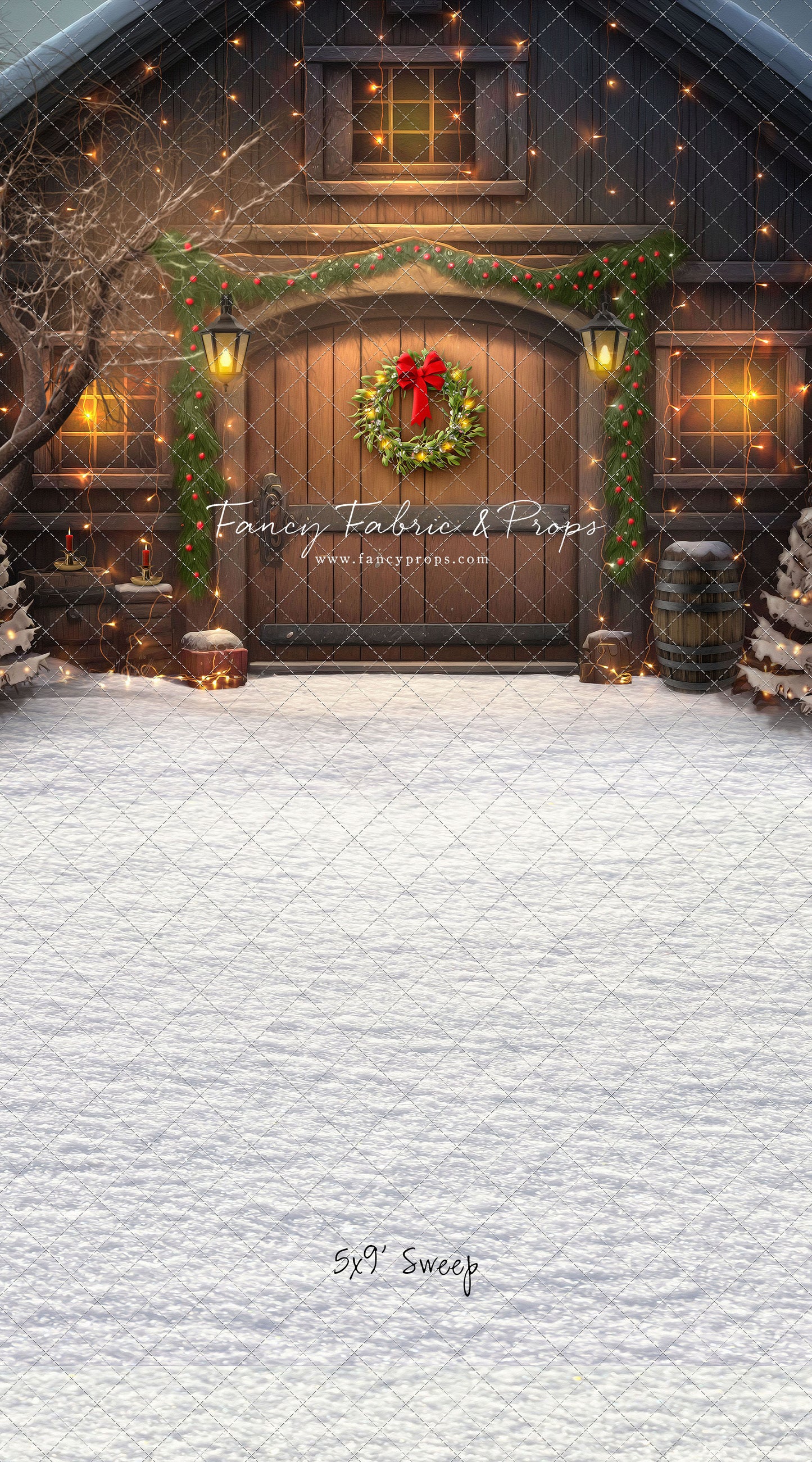 Merry Christmas Barn - Brown Door With Lights - with Sweep Option