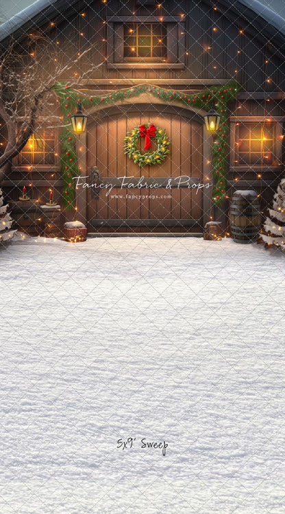 Merry Christmas Barn - Brown Door With Lights - with Sweep Option