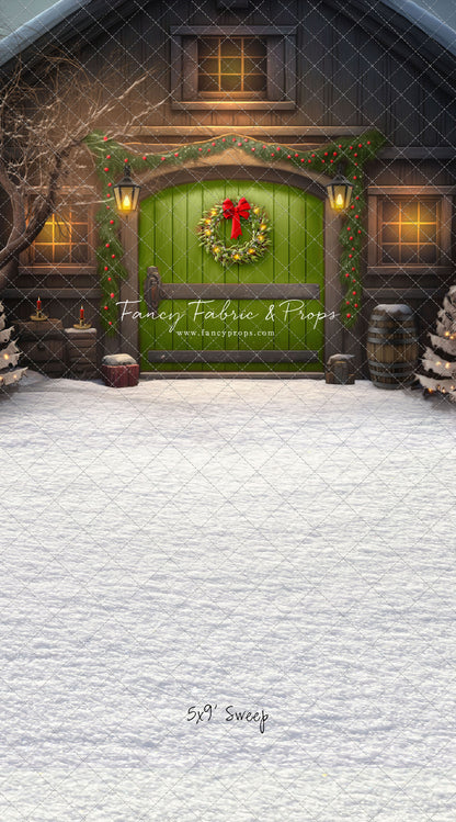 Merry Christmas Barn - Green Door - with Sweep Option