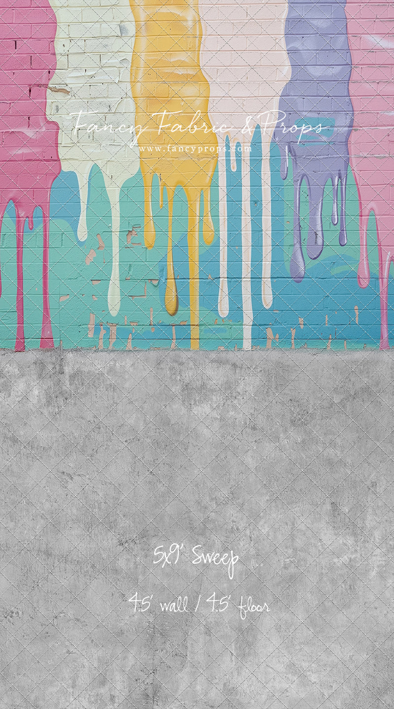 Pastel Paint Drip Wall - Concrete Floor Option - With Sweep Option
