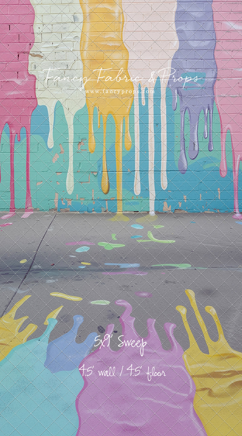 Pastel Paint Drip Wall - Painted Floor Option - With Sweep Option