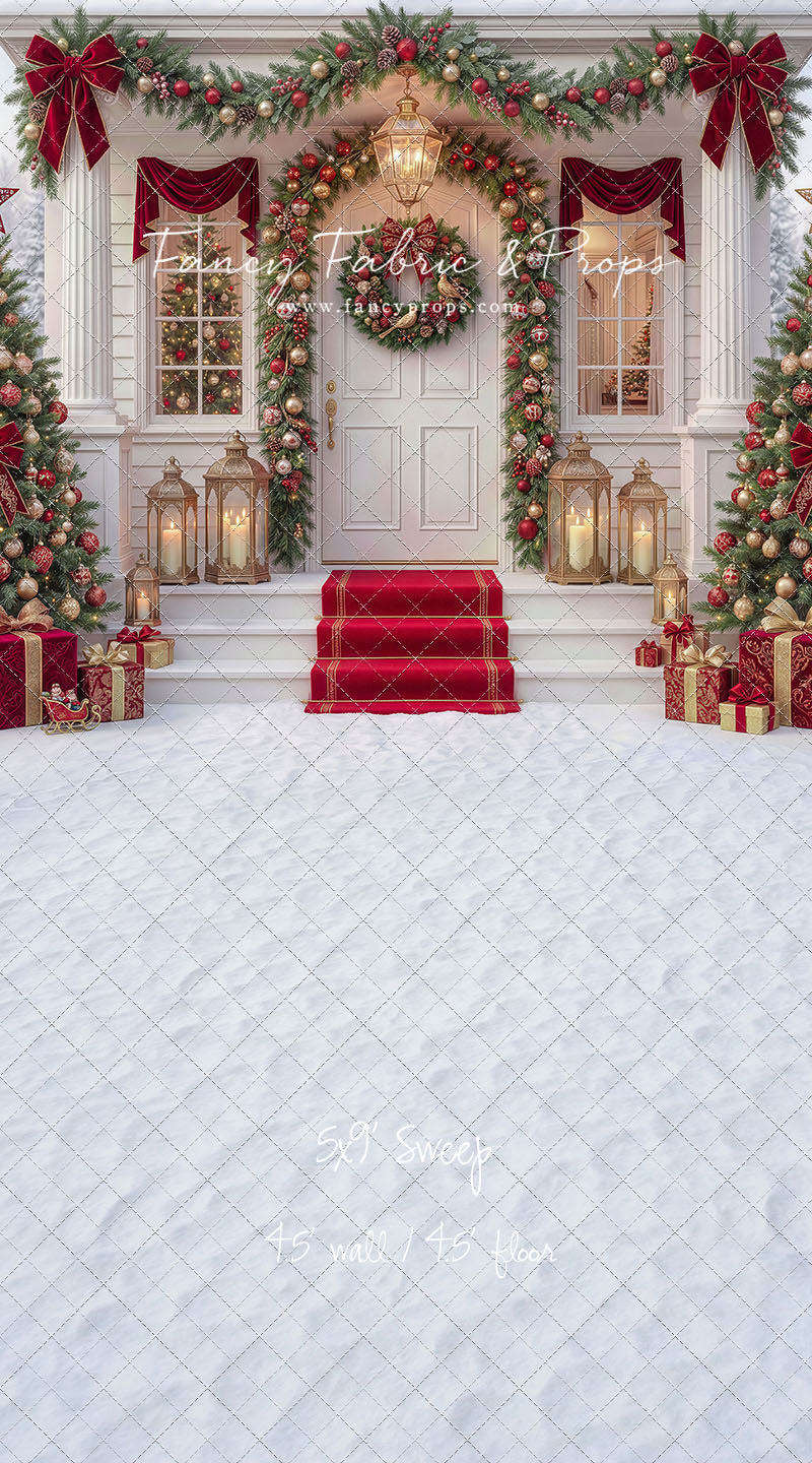 Red Ribbon Christmas Porch - With Sweep Option