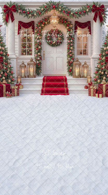 Red Ribbon Christmas Porch - With Sweep Option
