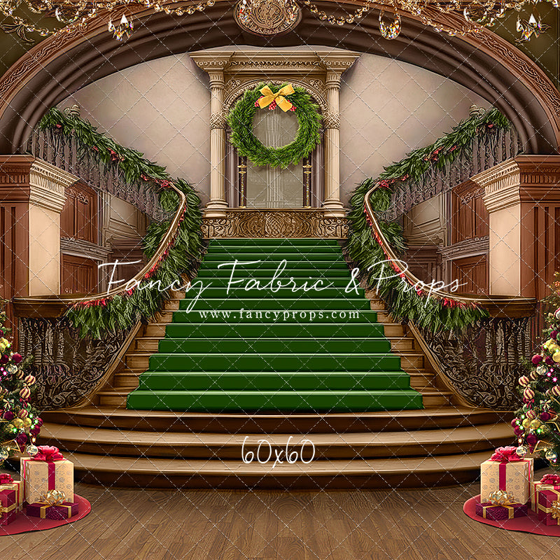 Grand Holiday Staircase - Green Stairs & Wood Floor - with Sweep Option