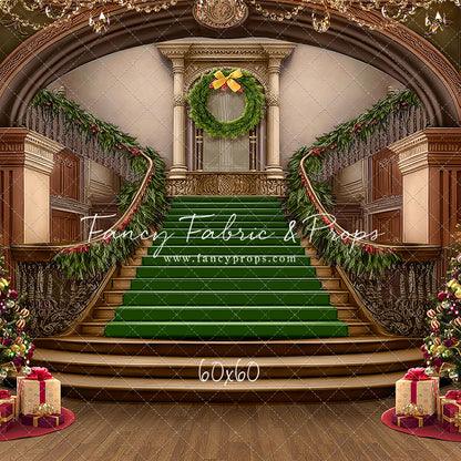 Grand Holiday Staircase - Green Stairs & Wood Floor - with Sweep Option