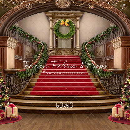 Grand Holiday Staircase - Red Stairs & Wood Floor - with Sweep Option