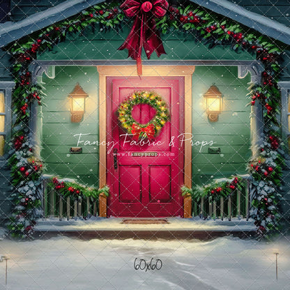 Magical Holiday Porch - Red Door - with Sweep Option