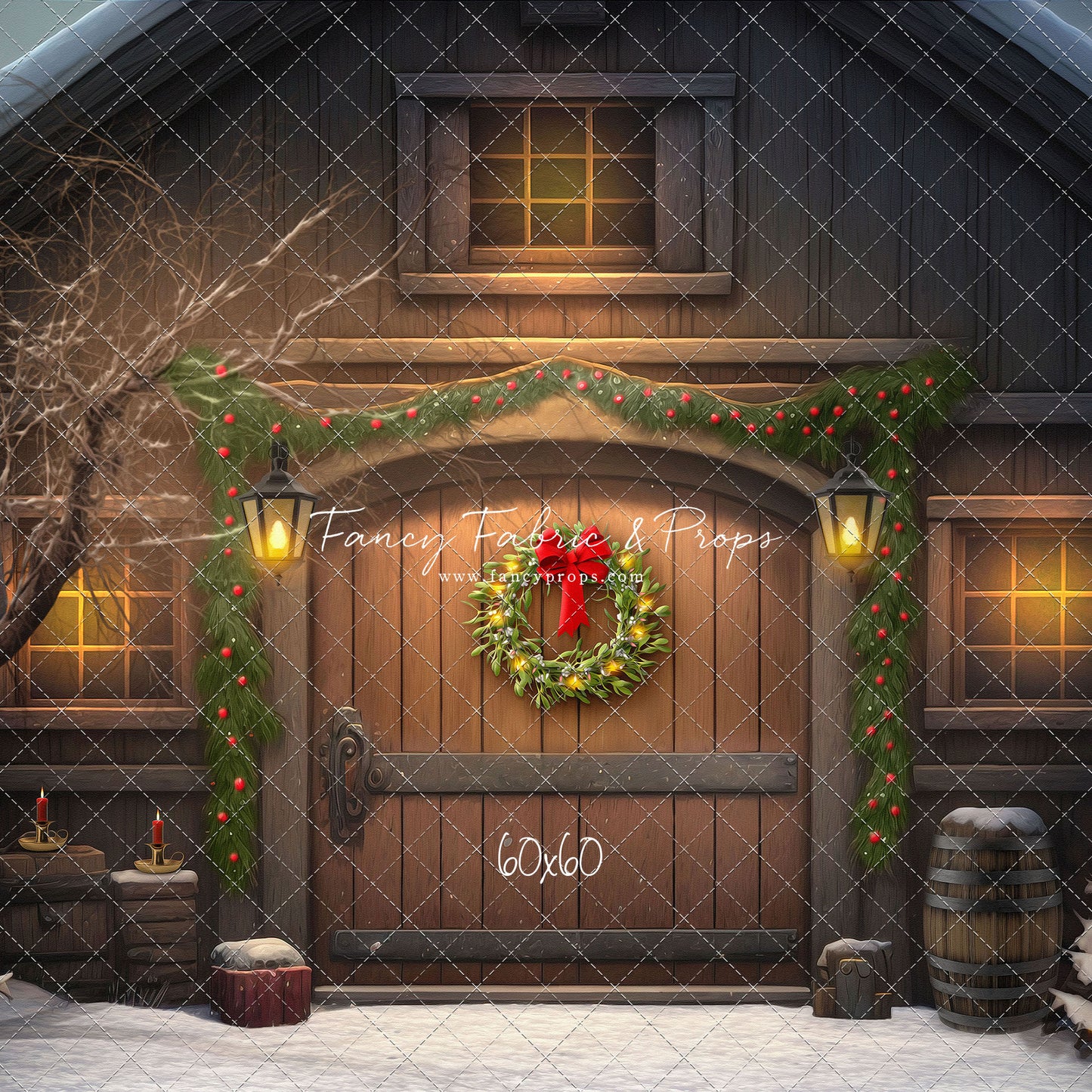 Merry Christmas Barn - Brown Door No Lights - with Sweep Option