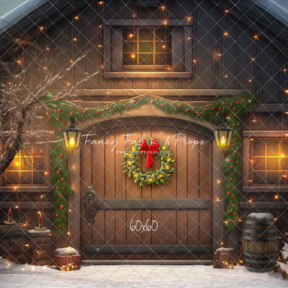 Merry Christmas Barn - Brown Door With Lights - with Sweep Option