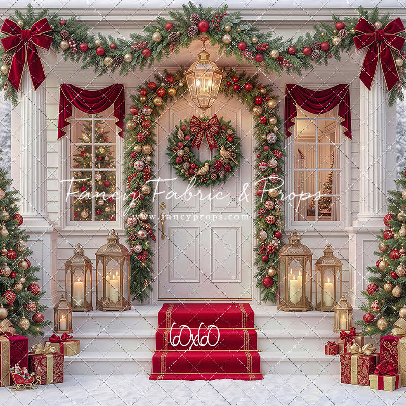 Red Ribbon Christmas Porch - With Sweep Option