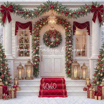 Red Ribbon Christmas Porch - With Sweep Option