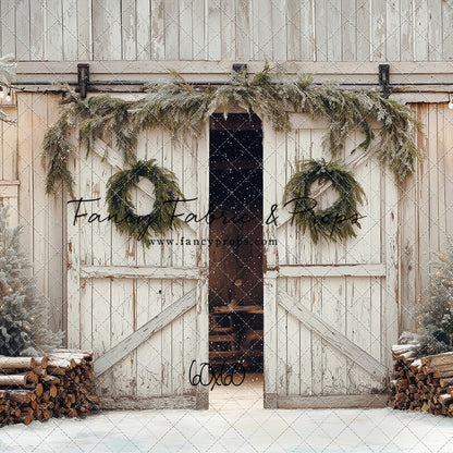 Snowy Evergreen Barn - with Sweep Option