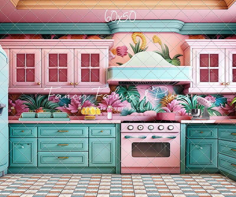Tropical Kitchen - Blue & Pink - With Sweep Option