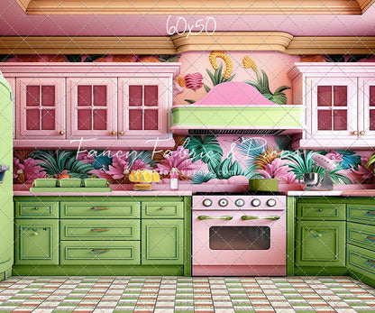 Tropical Kitchen - Lime & Pink - With Sweep Option