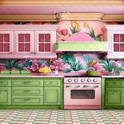 Tropical Kitchen - Lime & Pink - With Sweep Option