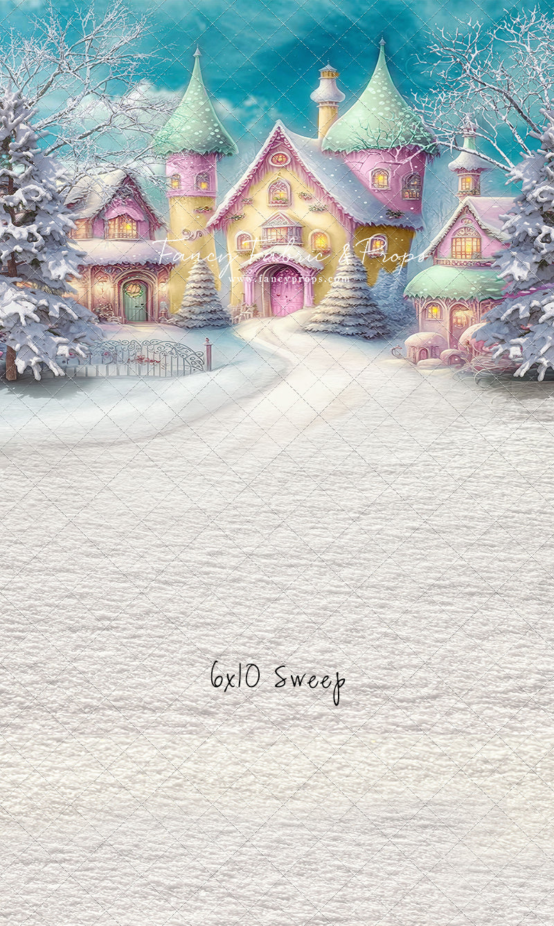 Colorful Snowy Village - Green Roof - with Sweep Option