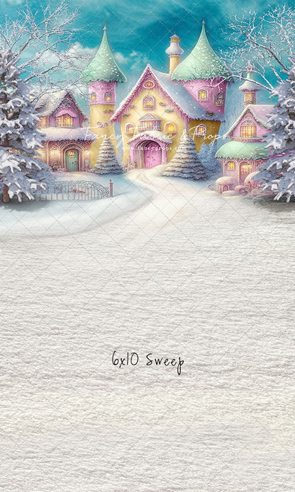 Colorful Snowy Village - Green Roof - with Sweep Option