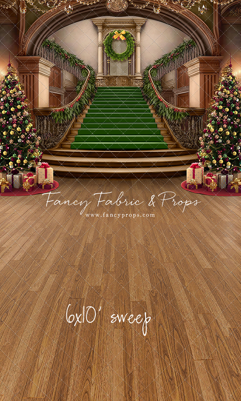 Grand Holiday Staircase - Green Stairs & Wood Floor - with Sweep Option