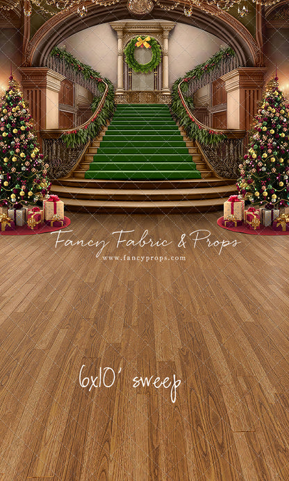 Grand Holiday Staircase - Green Stairs & Wood Floor - with Sweep Option