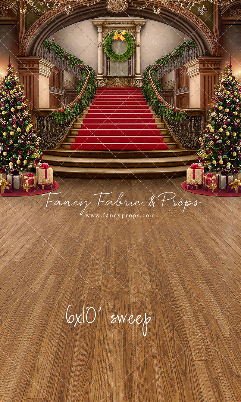 Grand Holiday Staircase - Red Stairs & Wood Floor - with Sweep Option