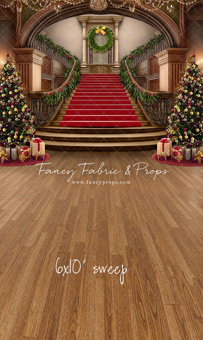 Grand Holiday Staircase - Red Stairs & Wood Floor - with Sweep Option