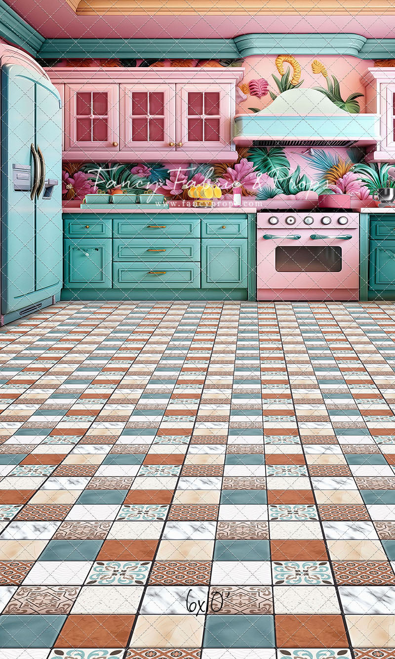 Tropical Kitchen - Blue & Pink - With Sweep Option