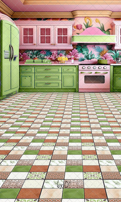 Tropical Kitchen - Lime & Pink - With Sweep Option