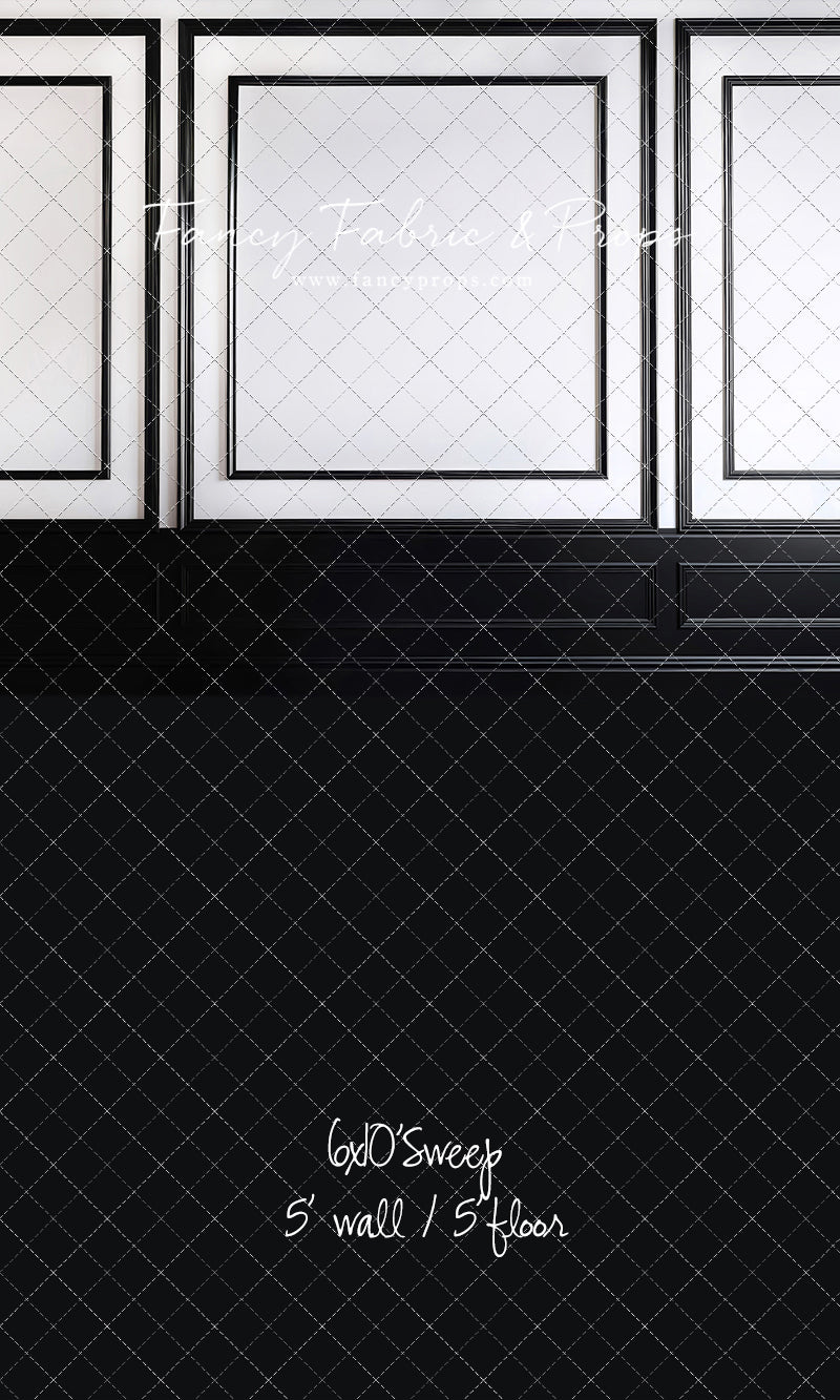 Classy Black & White Wainscoting - Black Floor - With Sweep Option