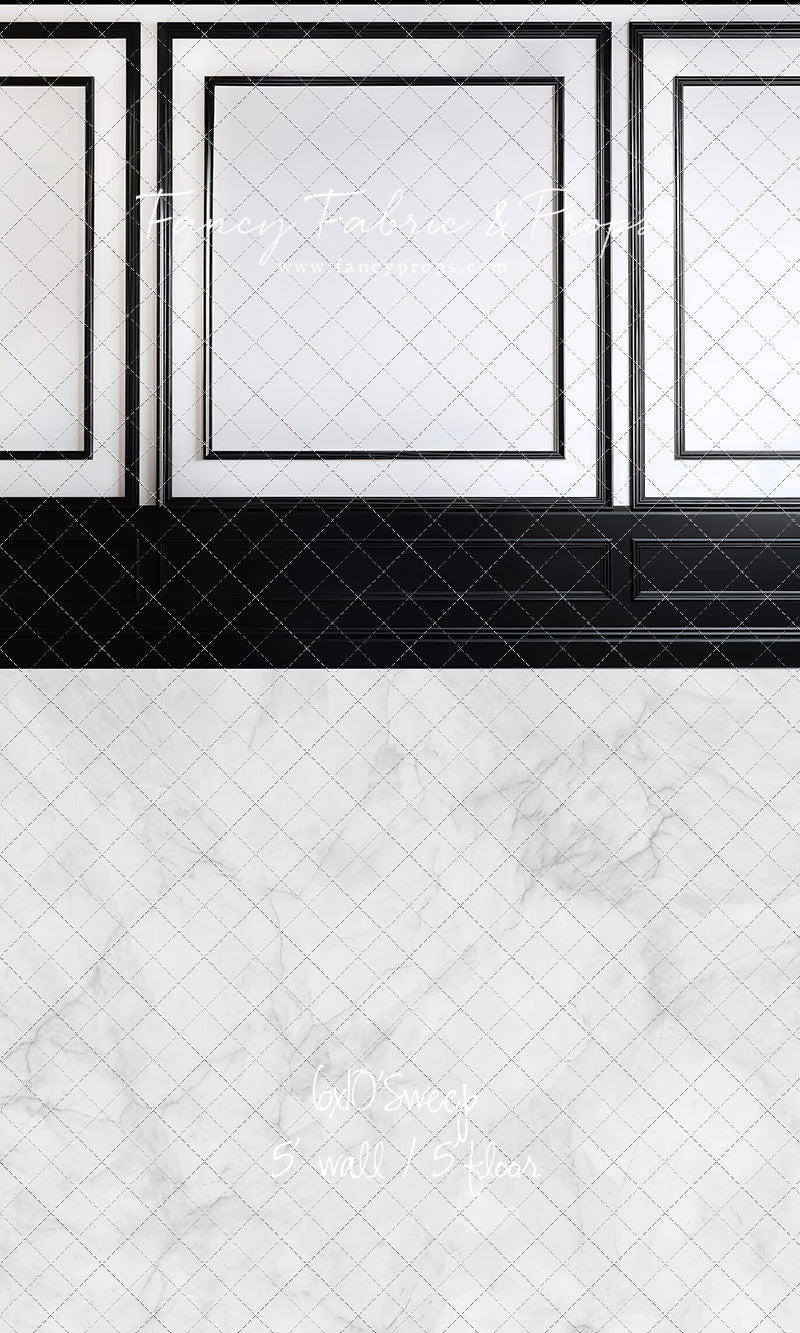 Classy Black & White Wainscoting - White Marble Floor - With Sweep Option