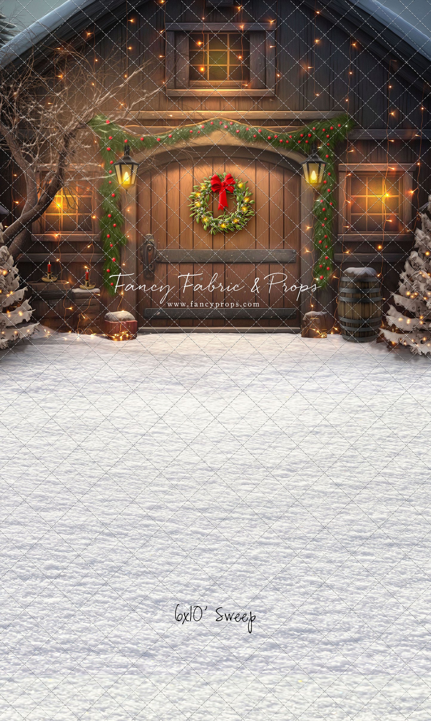 Merry Christmas Barn - Brown Door With Lights - with Sweep Option