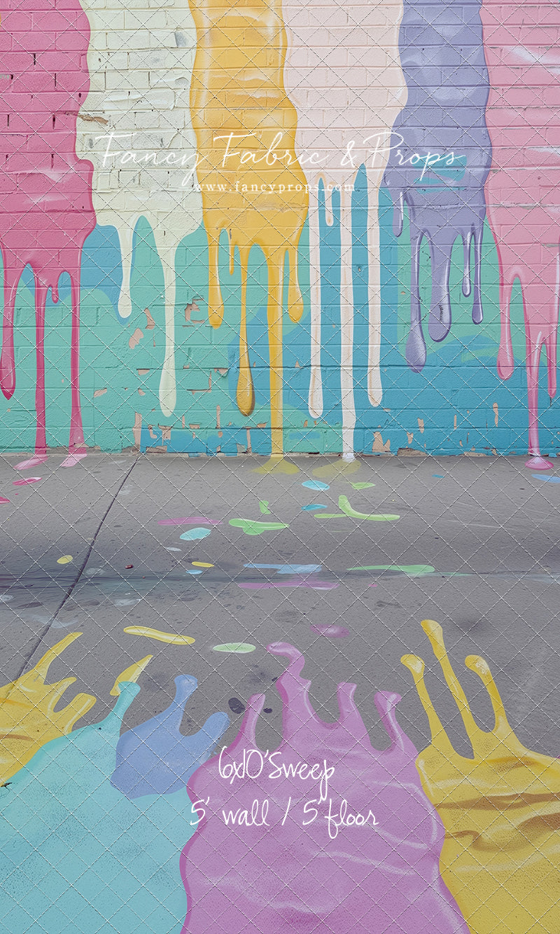 Pastel Paint Drip Wall - Painted Floor Option - With Sweep Option