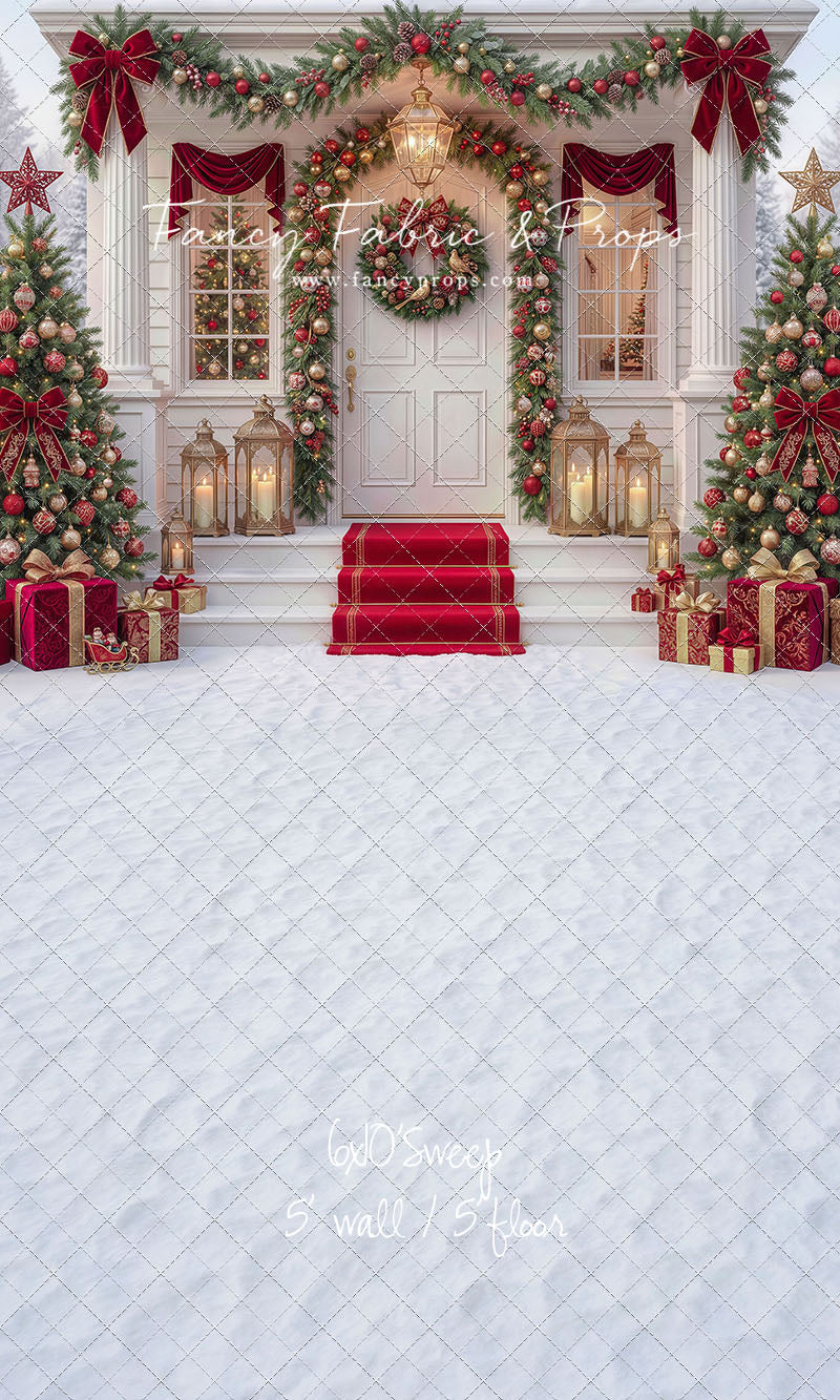Red Ribbon Christmas Porch - With Sweep Option