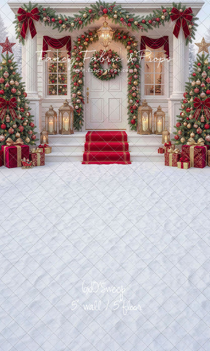 Red Ribbon Christmas Porch - With Sweep Option