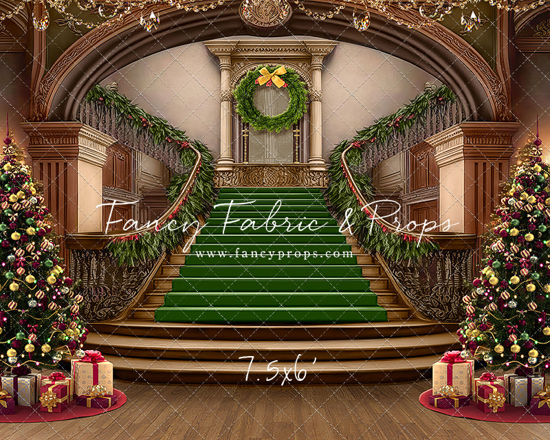 Grand Holiday Staircase - Green Stairs & Wood Floor - with Sweep Option