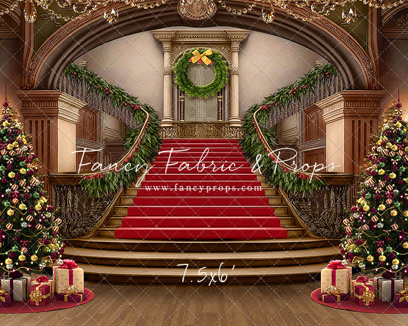 Grand Holiday Staircase - Red Stairs & Wood Floor - with Sweep Option