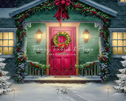 Magical Holiday Porch - Red Door - with Sweep Option