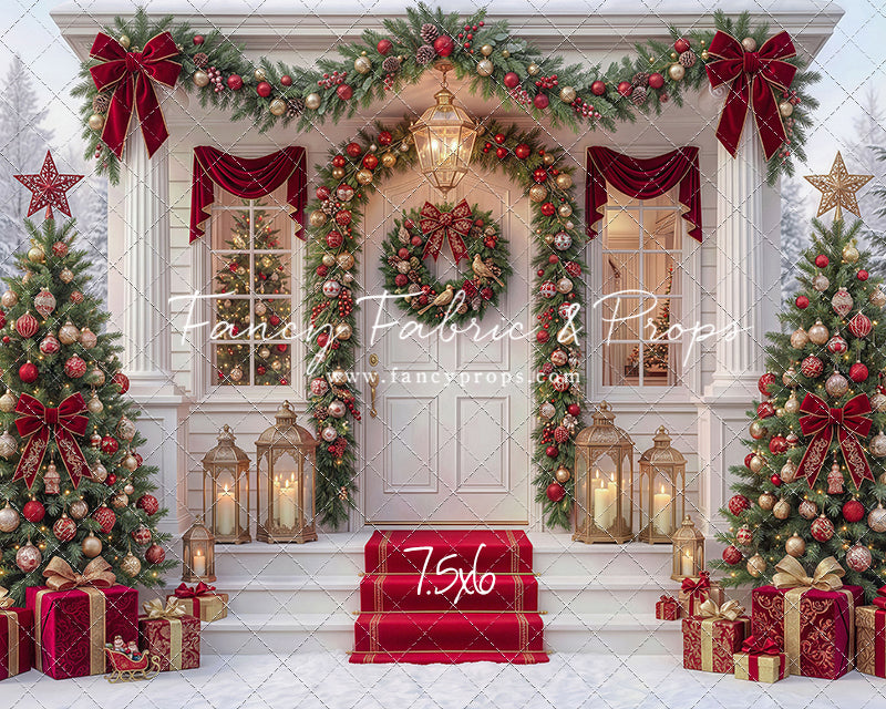 Red Ribbon Christmas Porch - With Sweep Option