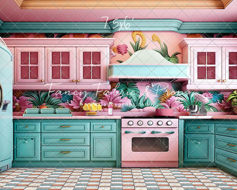 Tropical Kitchen - Blue & Pink - With Sweep Option