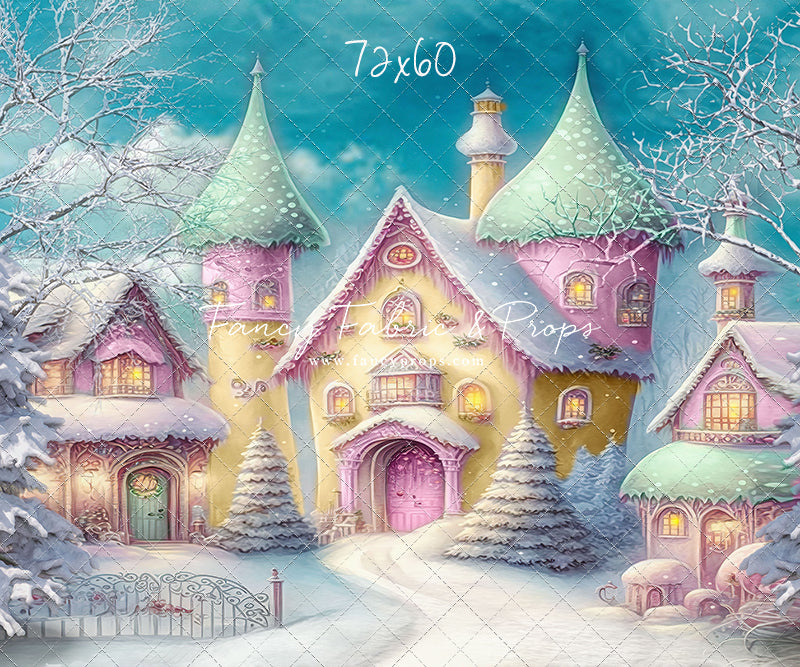 Colorful Snowy Village - Green Roof - with Sweep Option