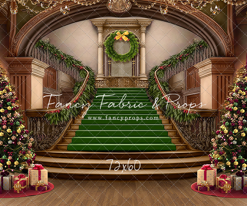 Grand Holiday Staircase - Green Stairs & Wood Floor - with Sweep Option