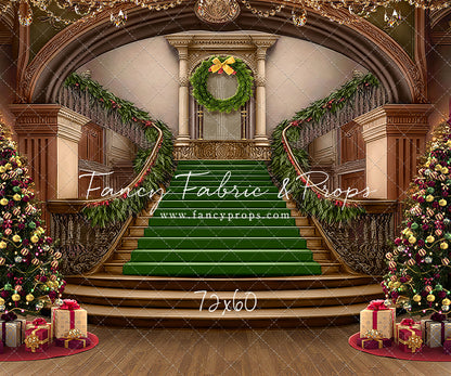Grand Holiday Staircase - Green Stairs & Wood Floor - with Sweep Option
