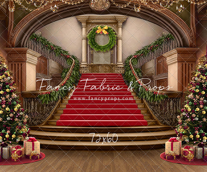Grand Holiday Staircase - Red Stairs & Wood Floor - with Sweep Option