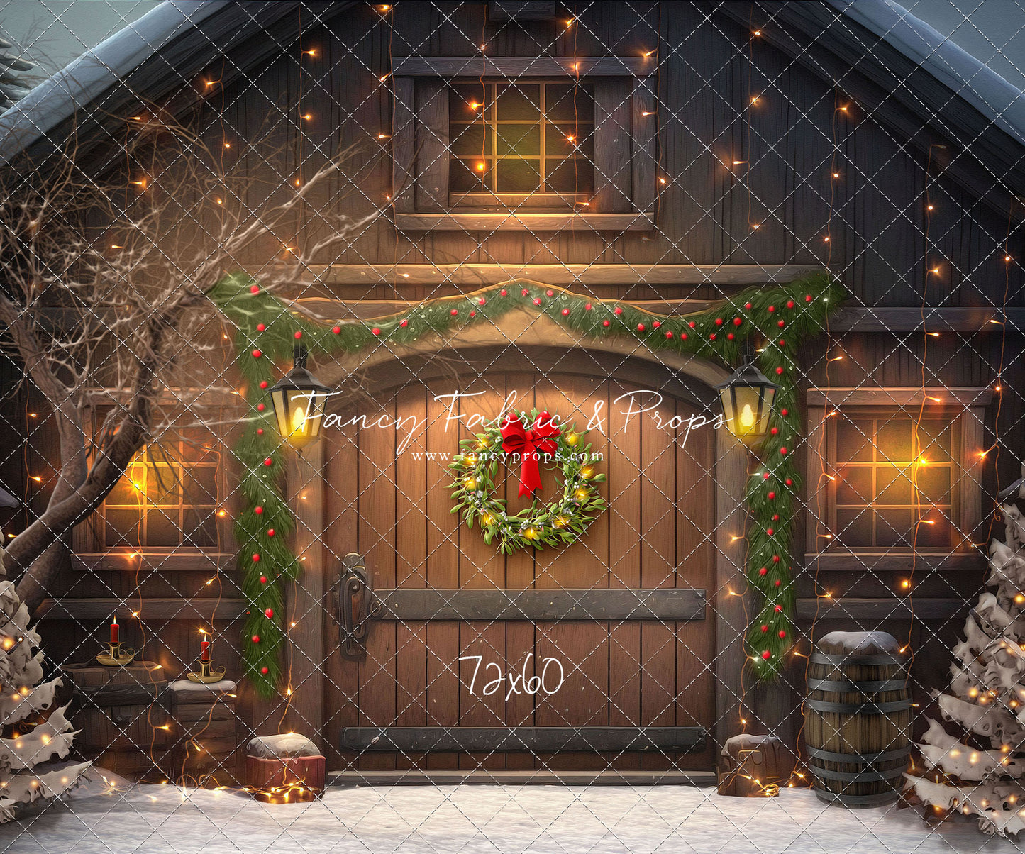 Merry Christmas Barn - Brown Door With Lights - with Sweep Option