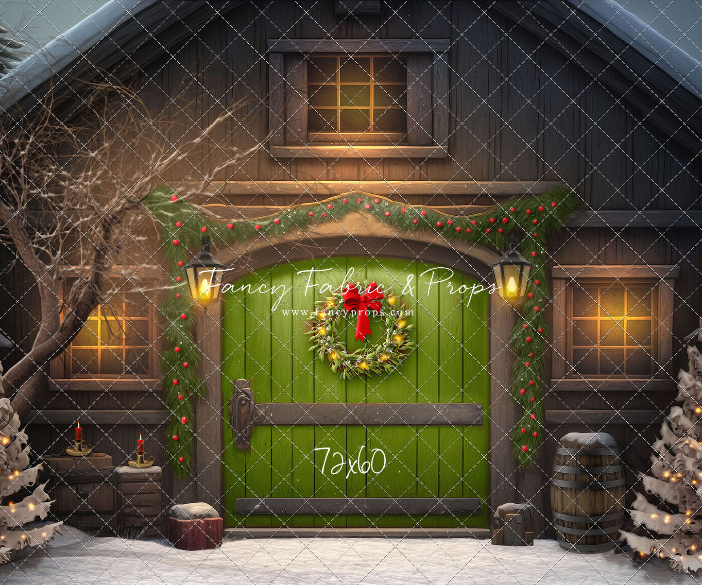 Merry Christmas Barn - Green Door - with Sweep Option