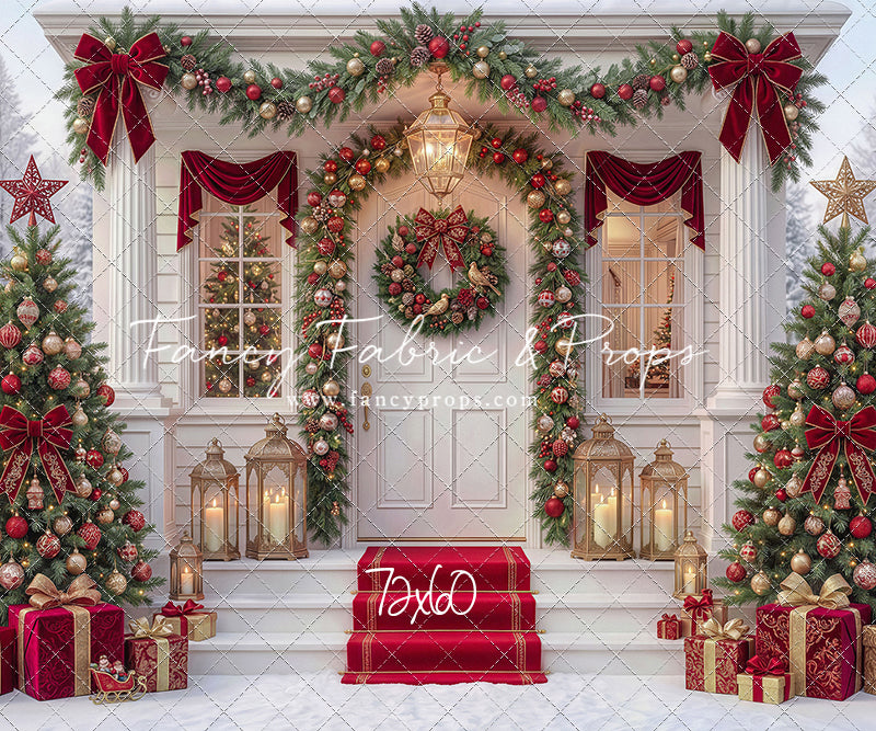 Red Ribbon Christmas Porch - With Sweep Option