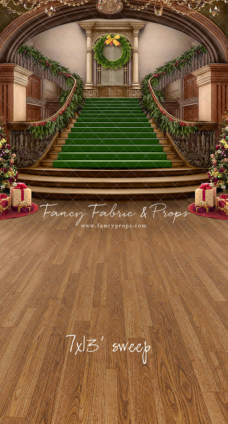Grand Holiday Staircase - Green Stairs & Wood Floor - with Sweep Option