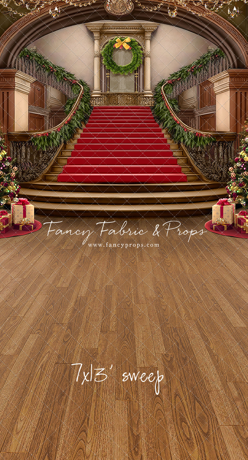 Grand Holiday Staircase - Red Stairs & Wood Floor - with Sweep Option