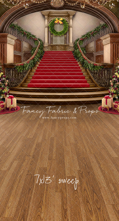 Grand Holiday Staircase - Red Stairs & Wood Floor - with Sweep Option