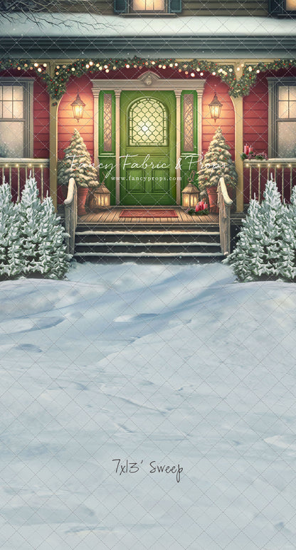 Merry Porch Greetings - Red House - with Sweep Option